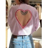 image:imageCHARTOU Women Striped Shirt Top Lapel Button Down Long Sleeve Heart Cutout Oversized BlousesPink