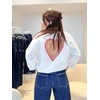image:imageCHARTOU Women Striped Shirt Top Lapel Button Down Long Sleeve Heart Cutout Oversized BlousesWhite