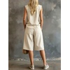 image:imageCHARTOU Womens 2 Piece Denim Outfit Set V Neck Sleeveless Tank Top Wide Leg Jean Shorts Summer Matching SuitBeige