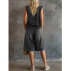 image:imageCHARTOU Womens 2 Piece Denim Outfit Set V Neck Sleeveless Tank Top Wide Leg Jean Shorts Summer Matching SuitKhaki