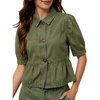 image:imageCHARTOU Button Down Denim Shirt Women Cute Puff Sleeve Short Tops Peter Pan Collar Peplum Jean BlouseGreen
