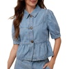 image:imageCHARTOU Button Down Denim Shirt Women Cute Puff Sleeve Short Tops Peter Pan Collar Peplum Jean BlouseLight Blue