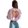 image:imageCHARTOU Women Striped Shirt Top Lapel Button Down Long Sleeve Heart Cutout Oversized BlousesPink