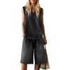 image:imageCHARTOU Womens 2 Piece Denim Outfit Set V Neck Sleeveless Tank Top Wide Leg Jean Shorts Summer Matching SuitKhaki