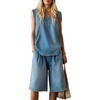 image:imageCHARTOU Womens 2 Piece Denim Outfit Set V Neck Sleeveless Tank Top Wide Leg Jean Shorts Summer Matching SuitLight Blue