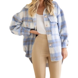 image:imageCHARTOU Womens Plaid Shacket Brushed Wool Mohair Loose Fit Short Shirt Jacket CoatBlue