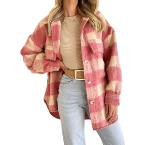 image:imageCHARTOU Womens Plaid Shacket Brushed Wool Mohair Loose Fit Short Shirt Jacket CoatPink