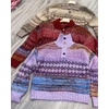 image:imageCHARTOU Women Fall Turtleneck Sweater MultiColor Y2k Buttons Oversized Sweatshirt Fuzzy Knit Pullover SweaterRed