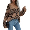 image:imageCHARTOU Womens Oversized V Neck Diamond Knitted Sweater Pullover KnitwearBrown