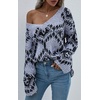 image:imageCHARTOU Womens Oversized V Neck Diamond Knitted Sweater Pullover KnitwearGrey