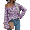 image:imageCHARTOU Womens Oversized V Neck Diamond Knitted Sweater Pullover KnitwearPurple
