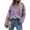 image:imageCHARTOU Womens Oversized V Neck Diamond Knitted Sweater Pullover KnitwearPurple