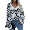 image:imageCHARTOU Womens Oversized V Neck Diamond Knitted Sweater Pullover KnitwearWhite