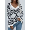 image:imageCHARTOU Womens Oversized V Neck Diamond Knitted Sweater Pullover KnitwearWhite