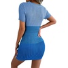 image:imageCHARTOU Womens Sexy Hollow Out Short Sleeve RibKnit Color Block Bodycon Sweater DressBlue