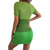 image:imageCHARTOU Womens Sexy Hollow Out Short Sleeve RibKnit Color Block Bodycon Sweater DressGreen