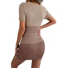 image:imageCHARTOU Womens Sexy Hollow Out Short Sleeve RibKnit Color Block Bodycon Sweater DressKhaki