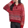 image:imageCHARTOU Women Fall Turtleneck Sweater MultiColor Y2k Buttons Oversized Sweatshirt Fuzzy Knit Pullover SweaterRed
