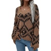 image:imageCHARTOU Womens Oversized V Neck Diamond Knitted Sweater Pullover KnitwearBrown