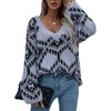 image:imageCHARTOU Womens Oversized V Neck Diamond Knitted Sweater Pullover KnitwearGrey