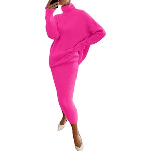 image:imageWomen Two Piece Skirt Set Sweater Dress Turtleneck Long Sleeve Rib Knit Sweater Set Outfit Bodycon SkirtRosy
