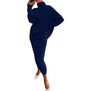 image:imageWomen Two Piece Skirt Set Sweater Dress Turtleneck Long Sleeve Rib Knit Sweater Set Outfit Bodycon SkirtRoyal Blue