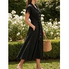 image:imageCHARTOU Women Button Down Linen Dress Summer Cap Sleeve Belted Flowy A Line Midi Long Shirt Dress with PocketsBlack