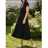image:imageCHARTOU Women Button Down Linen Dress Summer Cap Sleeve Belted Flowy A Line Midi Long Shirt Dress with PocketsBlack
