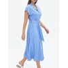 image:imageCHARTOU Women Button Down Linen Dress Summer Cap Sleeve Belted Flowy A Line Midi Long Shirt Dress with PocketsBlue