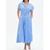 image:imageCHARTOU Women Button Down Linen Dress Summer Cap Sleeve Belted Flowy A Line Midi Long Shirt Dress with PocketsBlue