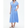 image:imageCHARTOU Women Button Down Linen Dress Summer Cap Sleeve Belted Flowy A Line Midi Long Shirt Dress with PocketsBlue