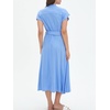 image:imageCHARTOU Women Button Down Linen Dress Summer Cap Sleeve Belted Flowy A Line Midi Long Shirt Dress with PocketsBlue