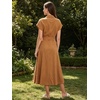 image:imageCHARTOU Women Button Down Linen Dress Summer Cap Sleeve Belted Flowy A Line Midi Long Shirt Dress with PocketsCaramel