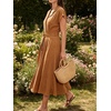 image:imageCHARTOU Women Button Down Linen Dress Summer Cap Sleeve Belted Flowy A Line Midi Long Shirt Dress with PocketsCaramel