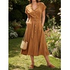 image:imageCHARTOU Women Button Down Linen Dress Summer Cap Sleeve Belted Flowy A Line Midi Long Shirt Dress with PocketsCaramel