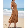 image:imageCHARTOU Women Button Down Linen Dress Summer Cap Sleeve Belted Flowy A Line Midi Long Shirt Dress with PocketsCaramel