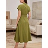 image:imageCHARTOU Women Button Down Linen Dress Summer Cap Sleeve Belted Flowy A Line Midi Long Shirt Dress with PocketsGreen