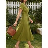 image:imageCHARTOU Women Button Down Linen Dress Summer Cap Sleeve Belted Flowy A Line Midi Long Shirt Dress with PocketsGreen