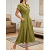 image:imageCHARTOU Women Button Down Linen Dress Summer Cap Sleeve Belted Flowy A Line Midi Long Shirt Dress with PocketsGreen