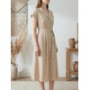 image:imageCHARTOU Women Button Down Linen Dress Summer Cap Sleeve Belted Flowy A Line Midi Long Shirt Dress with PocketsKhaki