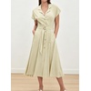 image:imageCHARTOU Women Button Down Linen Dress Summer Cap Sleeve Belted Flowy A Line Midi Long Shirt Dress with PocketsLight Khaki