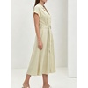 image:imageCHARTOU Women Button Down Linen Dress Summer Cap Sleeve Belted Flowy A Line Midi Long Shirt Dress with PocketsLight Khaki