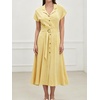 image:imageCHARTOU Women Button Down Linen Dress Summer Cap Sleeve Belted Flowy A Line Midi Long Shirt Dress with PocketsYellow