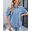 image:imageCHARTOU Womens Casual Washed Distressed Puff Sleeve Denim Button Down Shirt Jean Jacket CoatLight Blue
