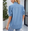 image:imageCHARTOU Womens Casual Washed Distressed Puff Sleeve Denim Button Down Shirt Jean Jacket CoatLight Blue
