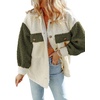 image:imageCHARTOU Womens Slouchy Fall Winter Fuzzy Faux Fleece Contrast Color Button Down Shacket JacketArmy Green