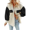 image:imageCHARTOU Womens Slouchy Fall Winter Fuzzy Faux Fleece Contrast Color Button Down Shacket JacketBlack