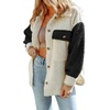 image:imageCHARTOU Womens Slouchy Fall Winter Fuzzy Faux Fleece Contrast Color Button Down Shacket JacketBlack