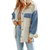 image:imageCHARTOU Womens Slouchy Fall Winter Fuzzy Faux Fleece Contrast Color Button Down Shacket JacketBlue