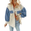 image:imageCHARTOU Womens Slouchy Fall Winter Fuzzy Faux Fleece Contrast Color Button Down Shacket JacketBlue